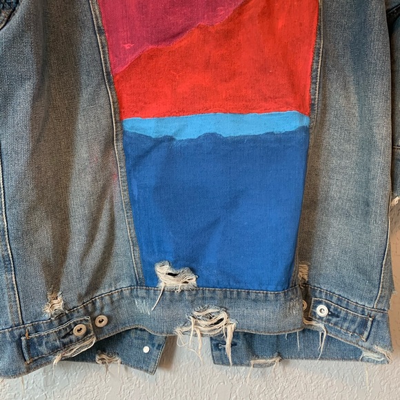 Highway Jeans Denim Jacket Painted & Distressed L - Picture 12 of 16